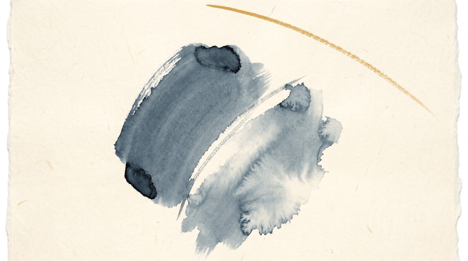 Two ink washes settle side by side without merging, a single gold arc drawn above them.