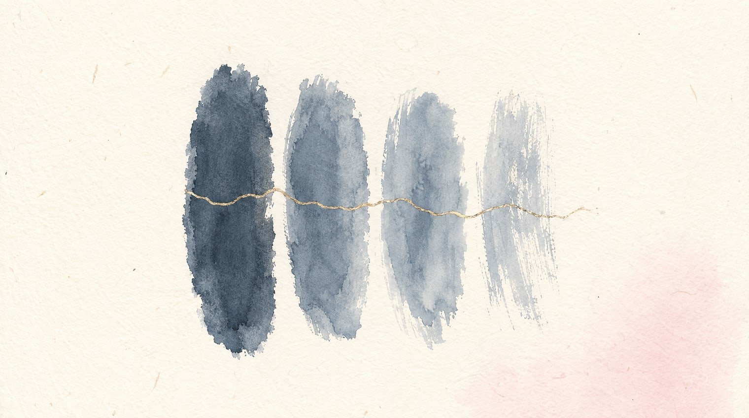 Four ink strokes stand side by side, each paler than the last, joined by a thin gold thread that ends after the fourth.
