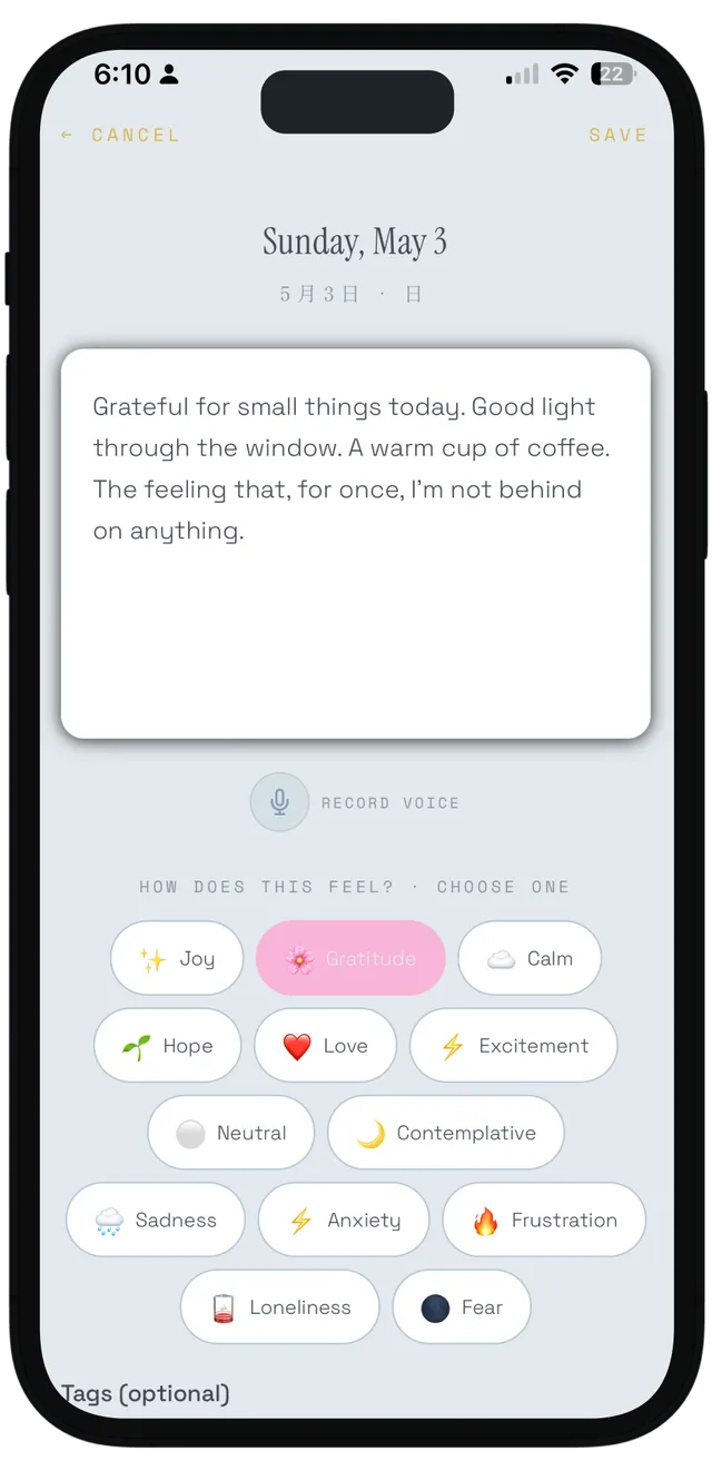 Kokoro Nikki journal entry screen