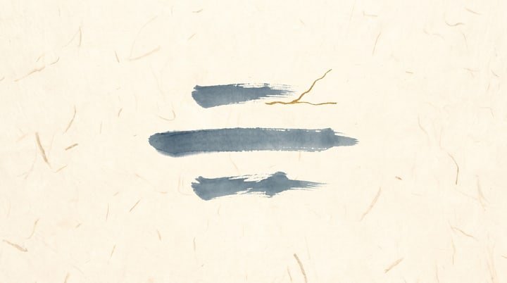 Sumi-e wash: three short brushstrokes stacked in a wide field of empty paper, the middle one longest.